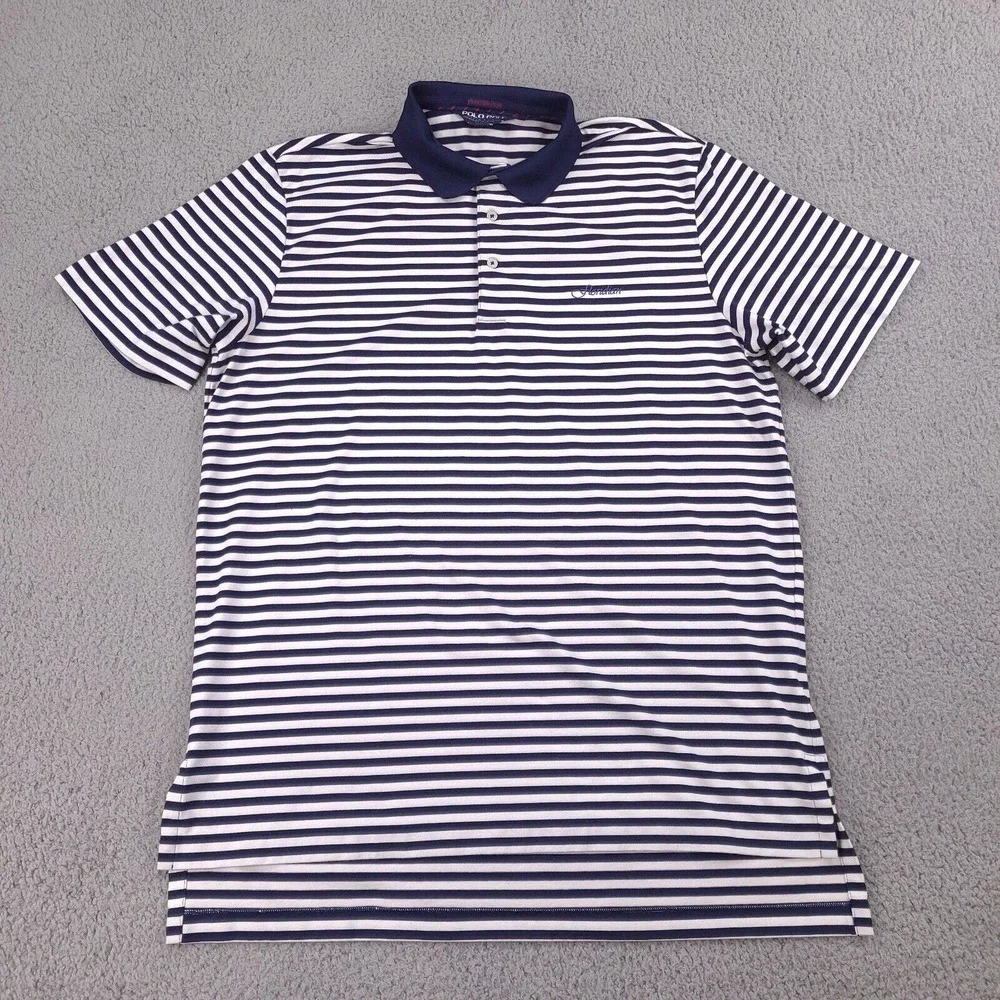 Polo Golf Ralph Lauren Polo Shirt Mens Large Performance Blue White Striped‎